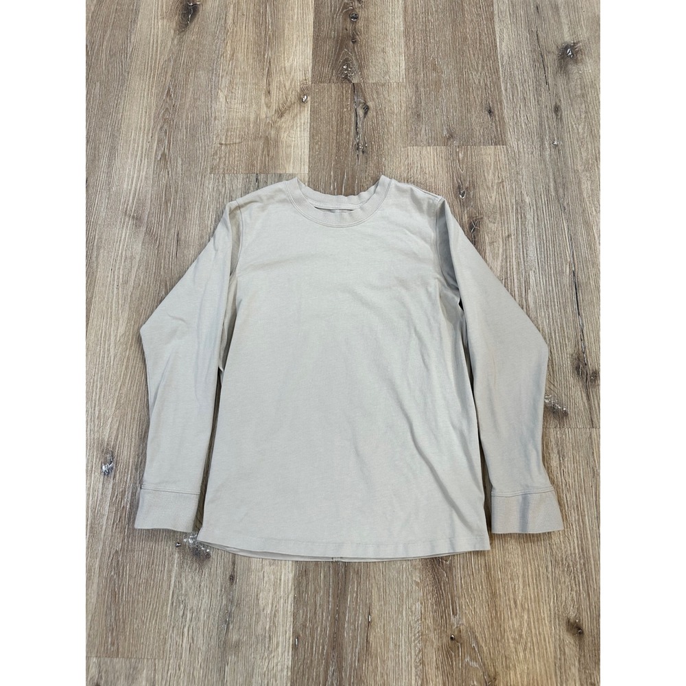 Lululemon Women S Long Sleeve Crewneck T-Shirt Light Gray Ribbed Cuff Relaxed‎